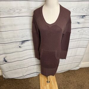 Prana Brown Knit Dress, v neck and front pouch pocket